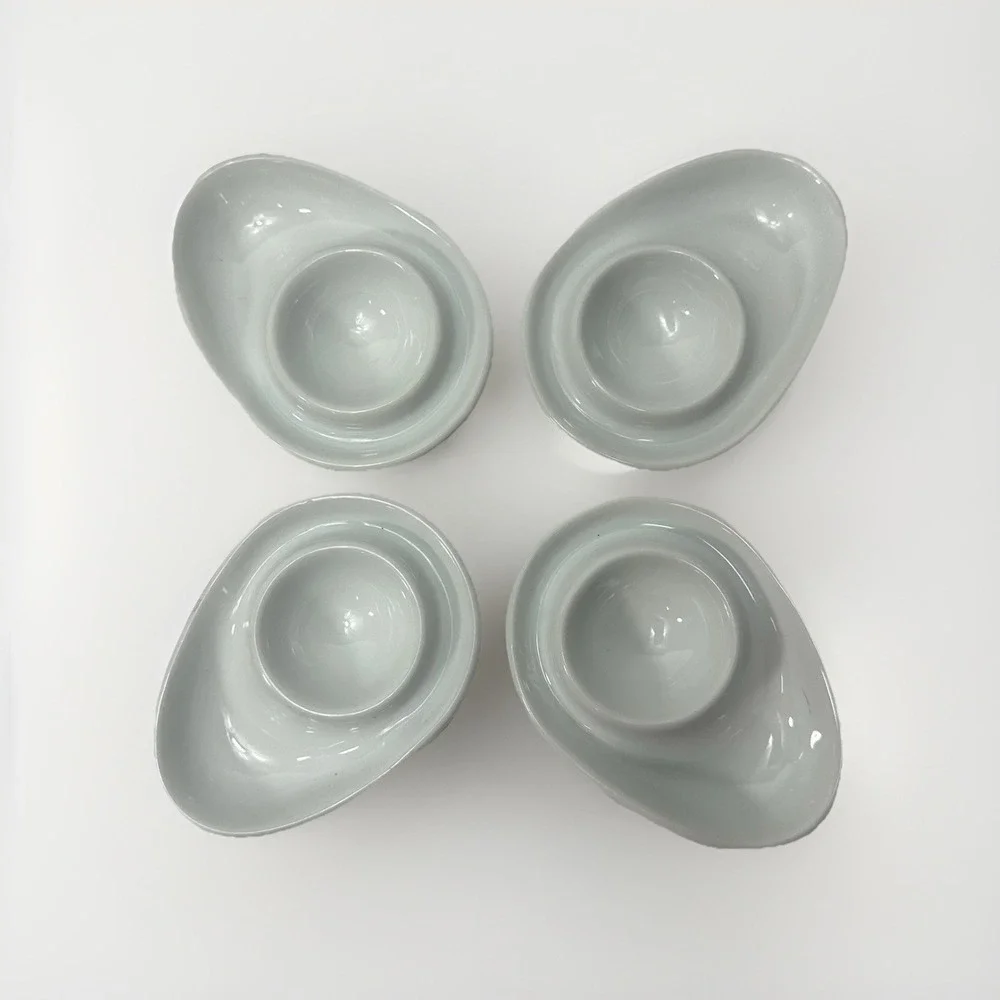 White Ceramic Egg Cups Set‎ of 4 Oval Egg Holders Minimalist Kitchen Tableware